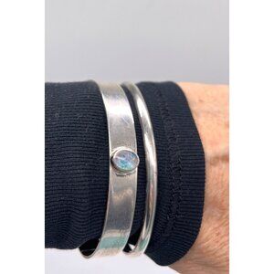 Vintage Noakes Sterling Silver Cuff Bangle Bracelet Opal Stone Modernist